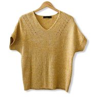 The Limited Marled Knit V-Neck Short Sleeve Sweater, Mustard Yellow sz. S