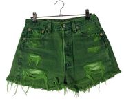 Levi’s  501 Vintage Green High Rise Cut Off Denim Shorts 29