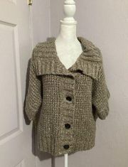 Kenneth Cole Chunky Knit Short Sleeve Wool Blend Cardigan Sweater L