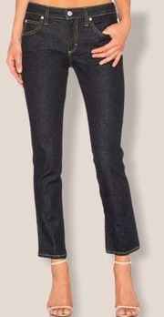 NEW Amo Womens Blue Mid Rise Bow Hem Straight Leg Ankle Jeans Size 27