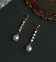 Elegant White Pearl Dangle Drop Earrings for Women,CZ Pearl Earrings