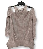 Womens Pullover Sweater Pale Pink Cut Out Long Sleeve Open Knit S New