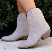 Taupe Embroidered Ankle Cowboy Boots