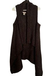 VERTIGO PARIS Sweater Women Medium Brown Wool Open Wrap Cardigan Sleeveless  VTG