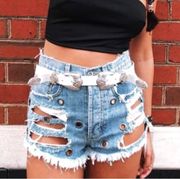 LF Carmar Edgy Destroyed Grommet Denim Shorts