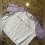 Barstool Sports Women's Block Him Cropped Tee White/Purple Small Shirt Top