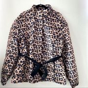 HYFVE Leopard Belted Mock Neck Quilted Coat Size Large