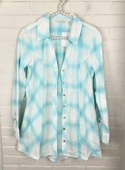 Soft Surroundings Lightweight Long Line Plaid Button Down Shirt Size XS