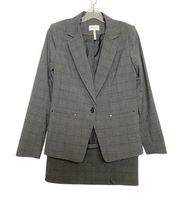 Laundry Shelli Segal Finely Plaid Grey Suit Jacket Blazer/Skirt Set SZ 6