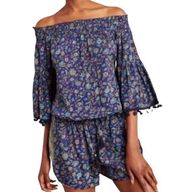 Raga Anthropologie Kassie Blue Floral Pom Pom Shorts Romper Floral Boho Small