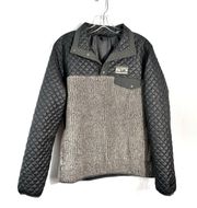 Women’s Mixed Media Gray Sherpa Quilted Puffer T-Snap Pullover Medium