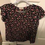 Riah Fashion Floral Ruffled Sleeve Blouse sz S