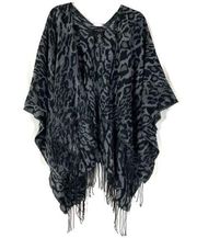 Laundry by Shelli Segal | Leopard Print Gray & Black Fringe Shawl