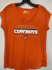 Russell Womens Oklahoma State Cowboys Wordmark V-Neck T-Shirt Orange Size Medium