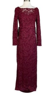 Red Lace Long Sleeve Formal Dress JS Collections Women's Column Gown Size 4