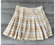 Forever 21 Beige Plaid Pleated Skirt Size S Mini M2