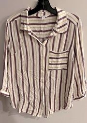 STITCH FIX MARKET & SPRUCE Women’s White Striped Button Down Shirt Size M