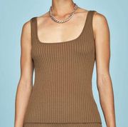 CARBON38 Wide Scoop Neck Ribbed Cami in Brown