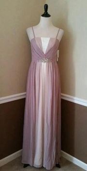 NEW Eliza J Modcloth Mauve Ivory TriColor Ombre Chiffon Elegant Formal Maxi Gown