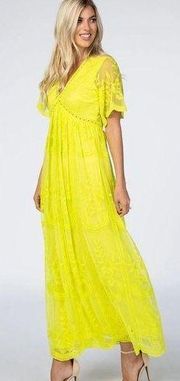 Pinkblush Maternity Mesh Lace Maxi Dress Neon Lime Large