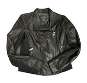 Women's S Andrew Marc New York Womens Black Leather Off Center Zip Jacket Coat p
