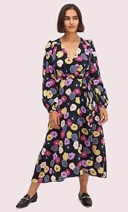 NWT  ♠️ Colorful Black Floral Long Sleeve Wrap Dress Size 6