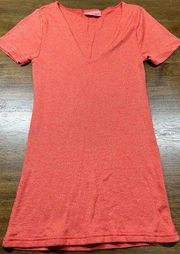 Shirt Orange Shiney Short Sleeve V-Neck Cotton Nylon OS