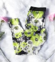 Candies Green Black Grey Floral Leggings Flower Small S Shiny Abstract