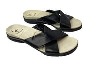 Liz Claiborne Alisa black leather criss cross strap slip on comfort sandals 7.5