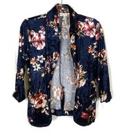 Available by Angela Fashion | Navy Floral Velvet Blazer Open Front Jacket