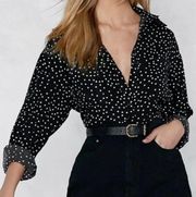 Nasty Gal Black Polka Dot Collared Button Up Long Sleeve Blouse Top Shirt Small