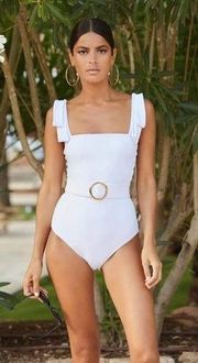 Alexandra Miro AUDREY Belted One Piece Swimsuit in White Medium