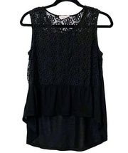 Sugar Lips floral lace semi sheer top women extra small black mixed media preppy