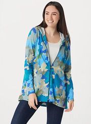 Printed Slub Hoodie with Side Shirring In Peacock