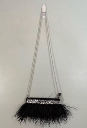 Charming Charlie RSVP Crossbody Shoulder Bag Chain Gemstone Ostrich Hair Black