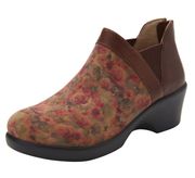 Natalee Cognac & Roses Leather Ankle Wedge Boots