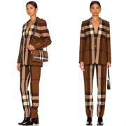 Burberry Aimie Tailored Check Print Button Hem Pant in Dark Birch Brown