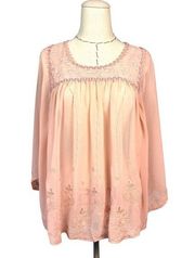 Relativity Tunic Womens Size Small Pink Embroidered Floral Flowy Lightweight