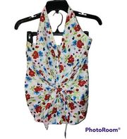 Veronica Beard size 2 white Vea floral tie front halter top