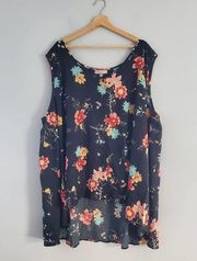 Woman Within Sleeveless Floral Button Down Shirt Top 4X