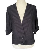 Worthington black short sleeve stretchy sweater short cardigan women’s s…