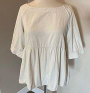 Listicle Cream Corduroy 3/4 Sleeve Peplum Top w/ Back Button Details Women’s S