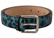 NWT Dolce & Gabbana Blue Leopard Print Leather Logo Metal Buckle Belt 75cm / 30”