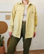 Lands' End Pale Yellow Worn in Distressed Button Down Oversized Shacket Shirt