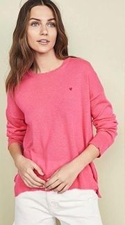 Sundry CREW NECK SWEATER IN NEON PINK Merino Wool/Cashmere With Red Heart