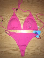 New  Rhinestones Thong Swimsuit Bikini Pink Medium/Large