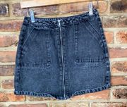 Refuge Black Wash Denim Zipper Zip-Front Mini Jean Skirt Women's Size Small