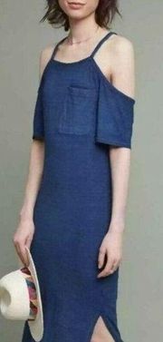 Anthropologie Cloth & Stone Dress Women's Size S Cold Shoulder Midi Blue