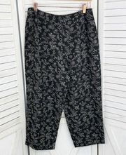 Charter Club Floral Print Linen Blend Capri Pants Black White Size 10