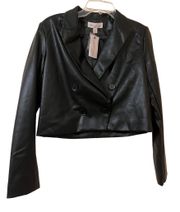 Black faux leather cropped blazer NWT